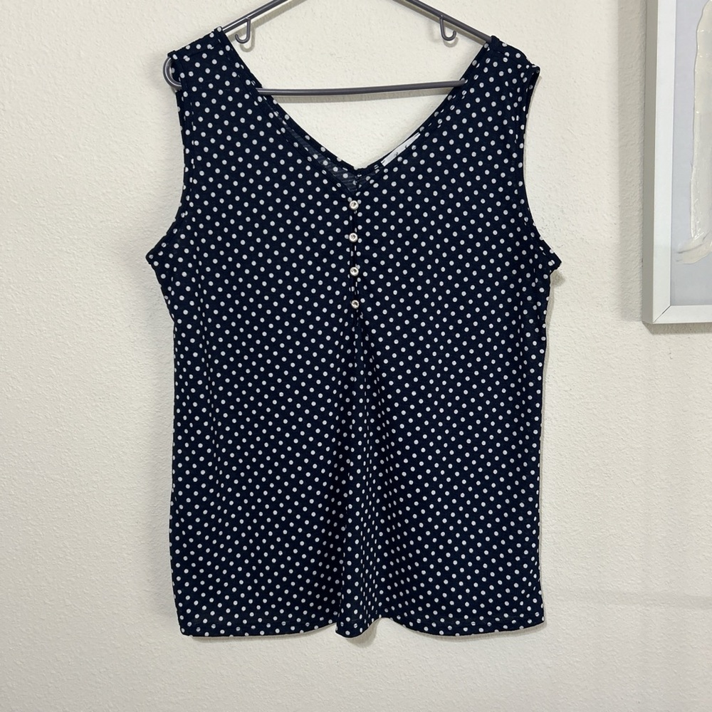Rue Juju Navy Blue Polka Dot Faux Button V-Neck Tank Top Large